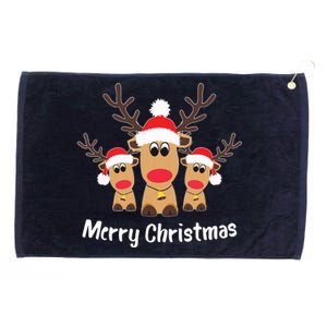 Cute Reindeer Trio Merry Christmas Santa Hat Funny Elk Grommeted Golf Towel