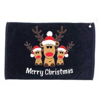 Cute Reindeer Trio Merry Christmas Santa Hat Funny Elk Grommeted Golf Towel