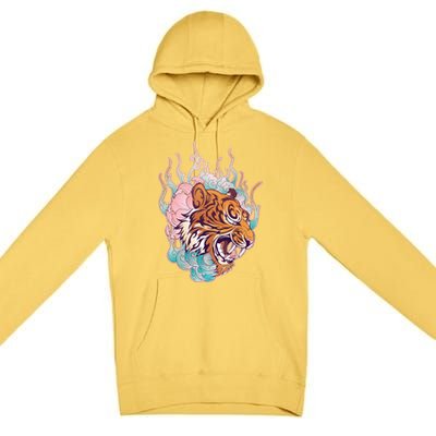 Cool Roaring Tiger Japanese Tattoo Premium Pullover Hoodie