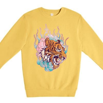 Cool Roaring Tiger Japanese Tattoo Premium Crewneck Sweatshirt