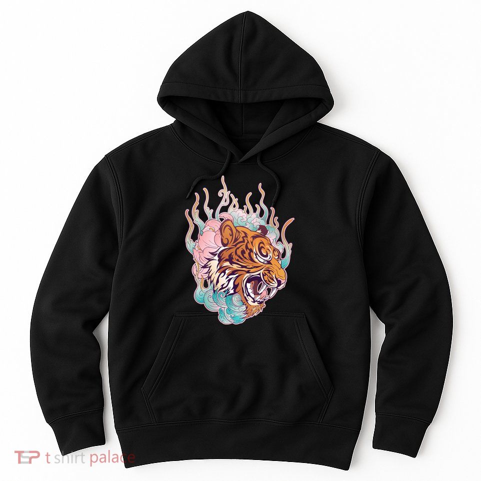 Cool Roaring Tiger Japanese Tattoo Hoodie