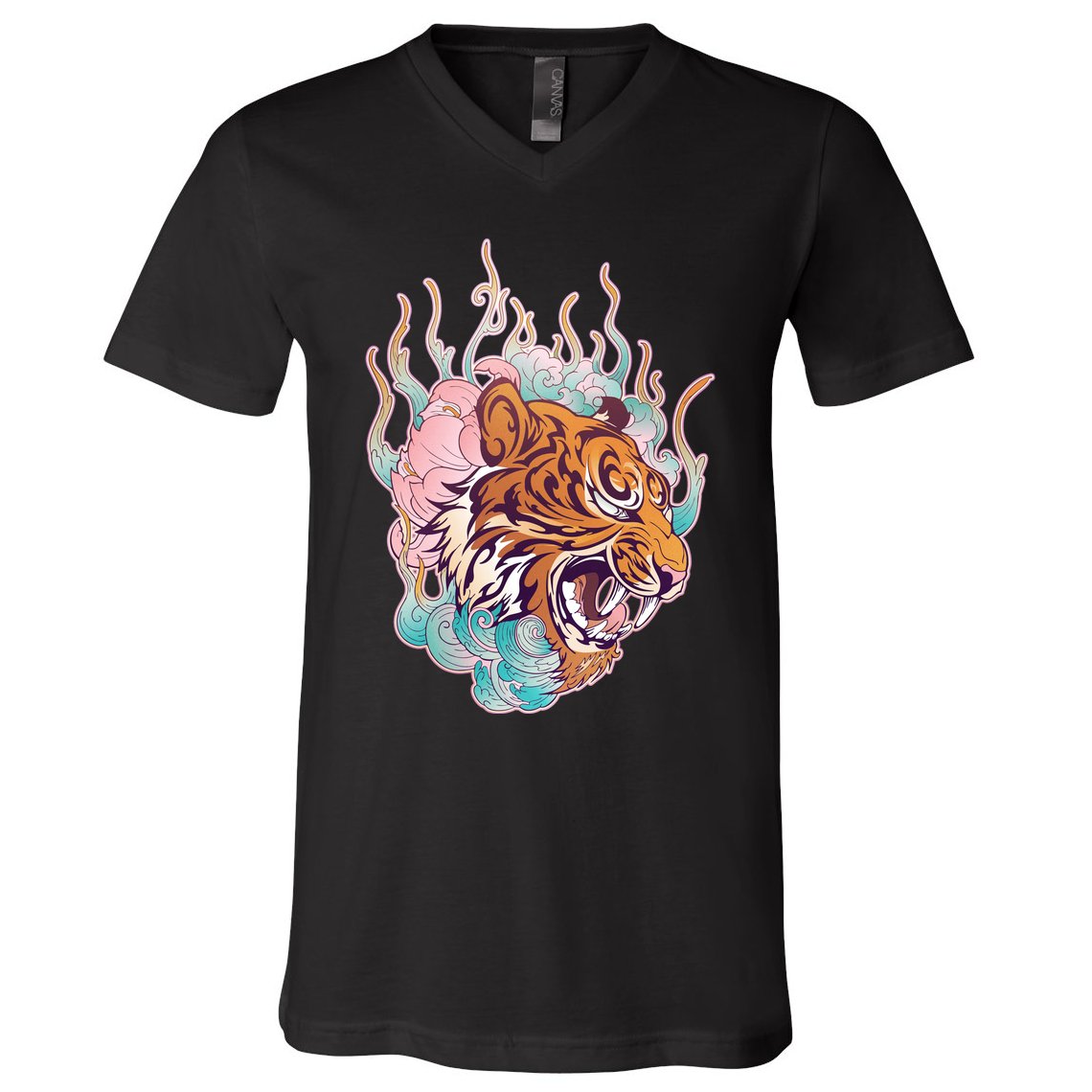 Cool Roaring Tiger Japanese Tattoo V-Neck T-Shirt