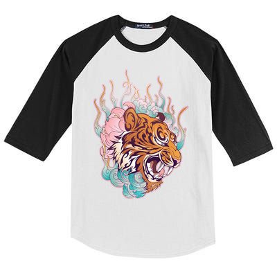 Cool Roaring Tiger Japanese Tattoo Kids Colorblock Raglan Jersey
