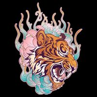 Cool Roaring Tiger Japanese Tattoo Full Zip Hoodie
