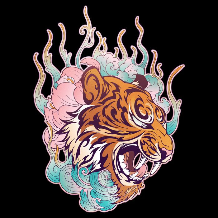 Cool Roaring Tiger Japanese Tattoo Full Zip Hoodie