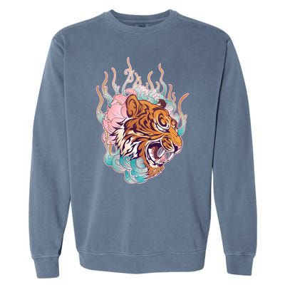 Cool Roaring Tiger Japanese Tattoo Garment-Dyed Sweatshirt