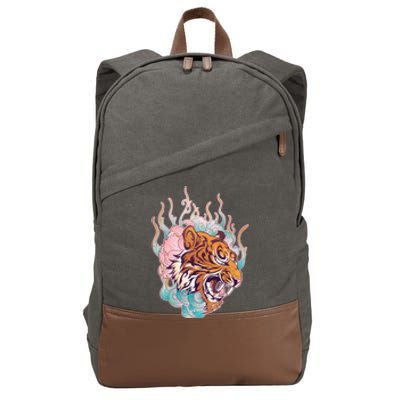 Cool Roaring Tiger Japanese Tattoo Cotton Canvas Backpack