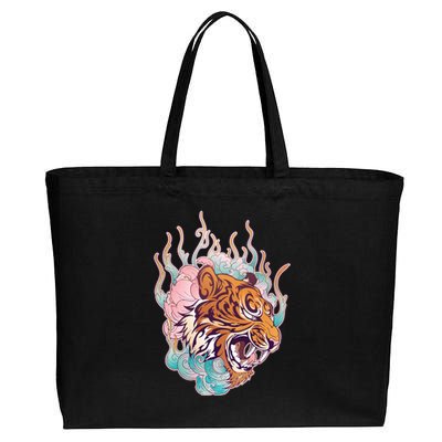 Cool Roaring Tiger Japanese Tattoo Cotton Canvas Jumbo Tote