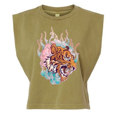 Cool Roaring Tiger Japanese Tattoo Garment-Dyed Women's Muscle Tee