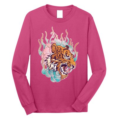 Cool Roaring Tiger Japanese Tattoo Long Sleeve Shirt