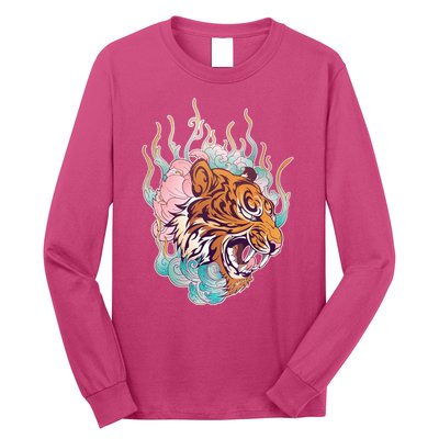 Cool Roaring Tiger Japanese Tattoo Long Sleeve Shirt