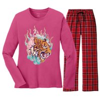 Cool Roaring Tiger Japanese Tattoo Women's Long Sleeve Flannel Pajama Set 