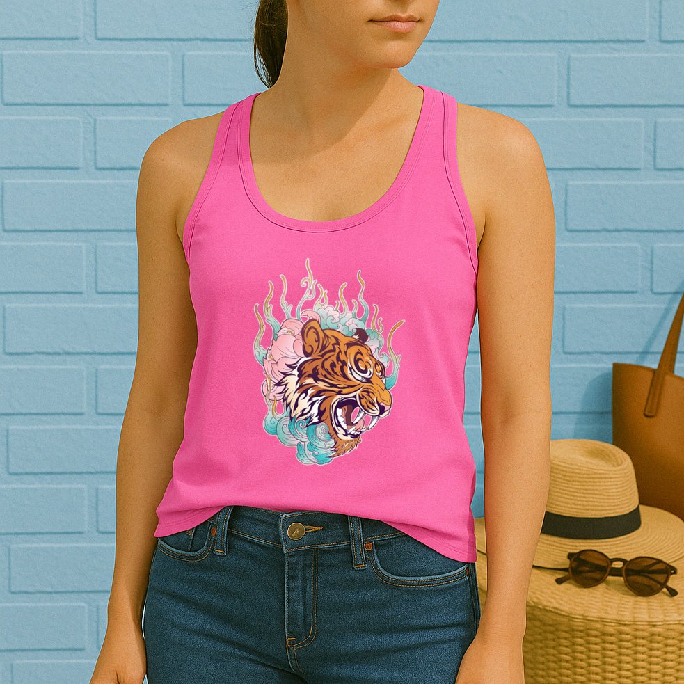Cool Roaring Tiger Japanese Tattoo Womens Tank Top