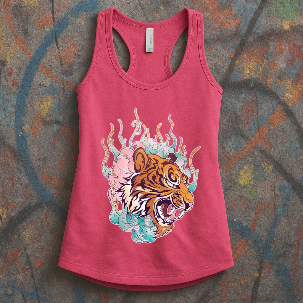 Cool Roaring Tiger Japanese Tattoo Womens Tank Top