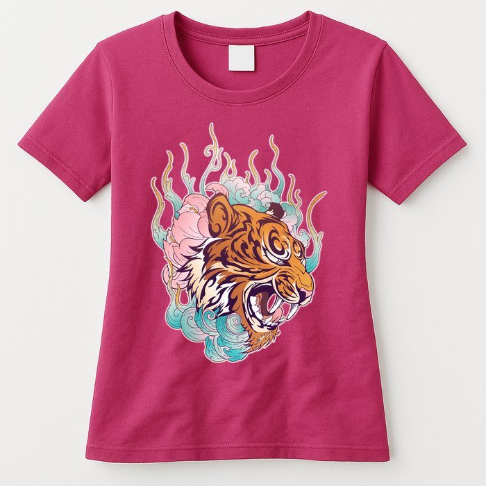 Cool Roaring Tiger Japanese Tattoo Womens T-Shirt
