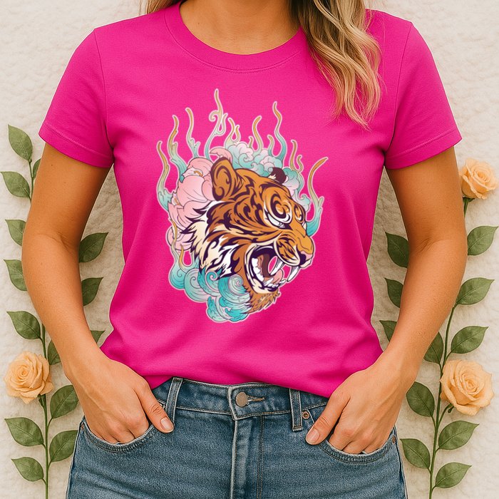 Cool Roaring Tiger Japanese Tattoo Womens T-Shirt