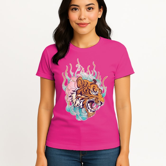 Cool Roaring Tiger Japanese Tattoo Womens T-Shirt