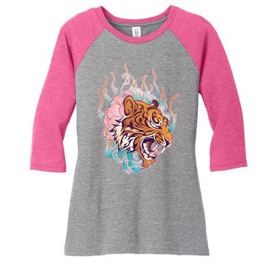 Cool Roaring Tiger Japanese Tattoo Women's Tri-Blend 3/4-Sleeve Raglan Shirt