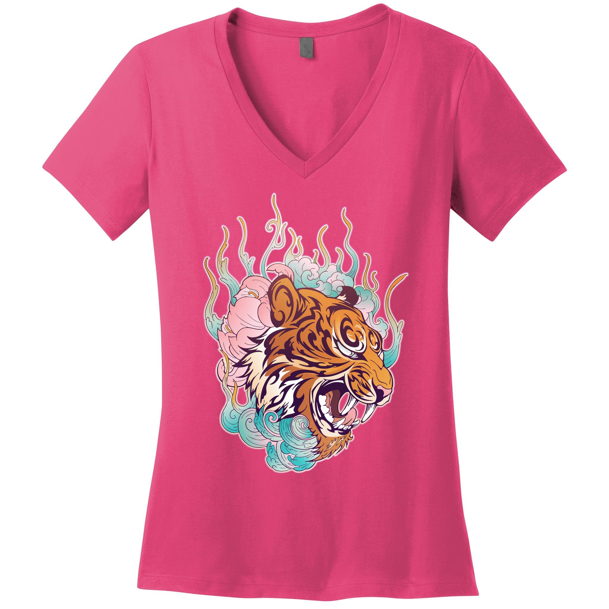 Cool Roaring Tiger Japanese Tattoo Women's V-Neck T-Shirt