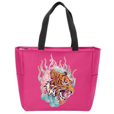 Cool Roaring Tiger Japanese Tattoo Zip Tote Bag