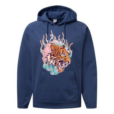 Cool Roaring Tiger Japanese Tattoo Performance Fleece Hoodie