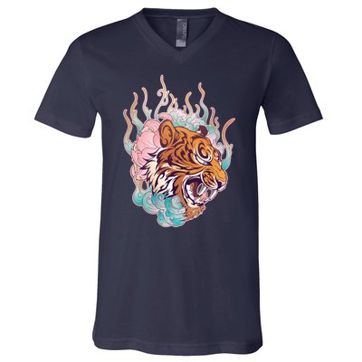 Cool Roaring Tiger Japanese Tattoo V-Neck T-Shirt