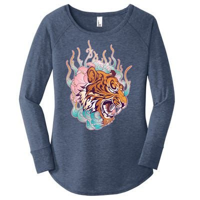 Cool Roaring Tiger Japanese Tattoo Women's Perfect Tri Tunic Long Sleeve Shirt