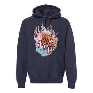 Cool Roaring Tiger Japanese Tattoo Premium Hoodie