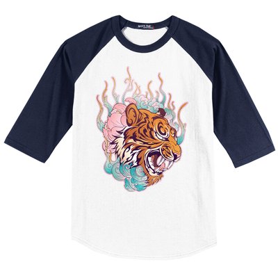 Cool Roaring Tiger Japanese Tattoo Baseball Sleeve Shirt