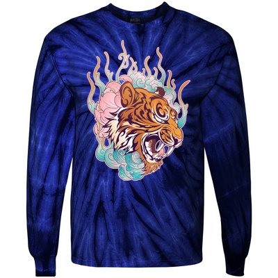 Cool Roaring Tiger Japanese Tattoo Tie-Dye Long Sleeve Shirt