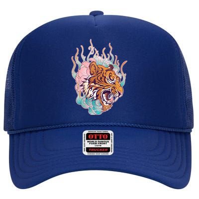 Cool Roaring Tiger Japanese Tattoo High Crown Mesh Back Trucker Hat