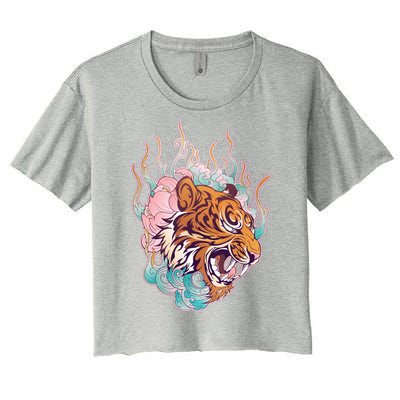 Cool Roaring Tiger Japanese Tattoo Women's Crop Top Tee