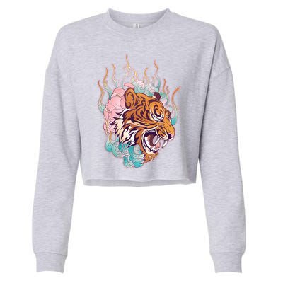 Cool Roaring Tiger Japanese Tattoo Cropped Pullover Crew