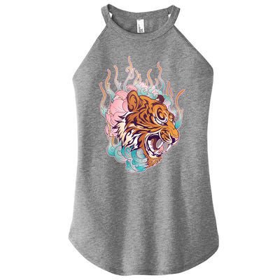 Cool Roaring Tiger Japanese Tattoo Women’s Perfect Tri Rocker Tank