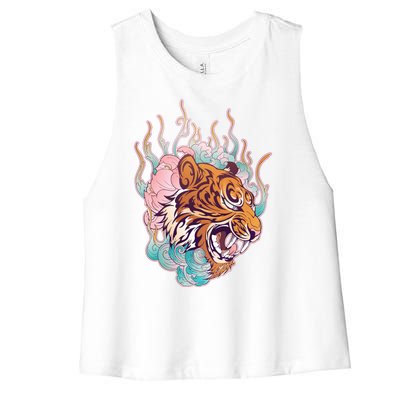 Cool Roaring Tiger Japanese Tattoo Women's Racerback Cropped Tank