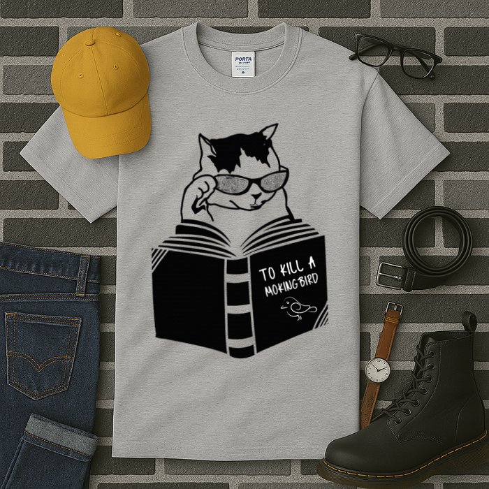 Cat Reading To Kill A Mockingbird Funny Tall T-Shirt