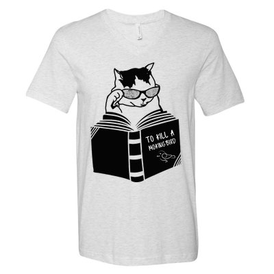Cat Reading To Kill A Mockingbird Funny V-Neck T-Shirt