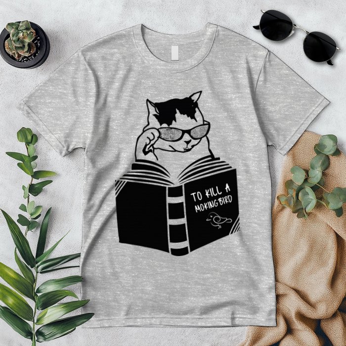 Cat Reading To Kill A Mockingbird Funny Premium T-Shirt