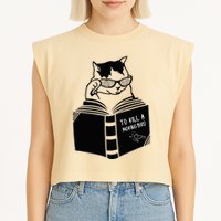 Cat Reading To Kill A Mockingbird Funny Garment-Dyed Women's Muscle Tee