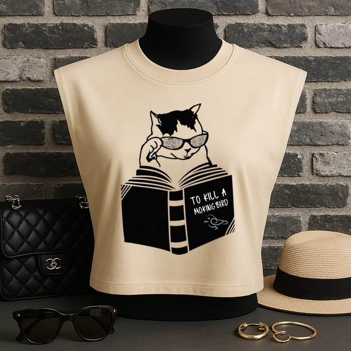 Cat Reading To Kill A Mockingbird Funny Garment-Dyed Women's Muscle Tee
