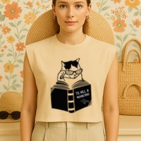 Cat Reading To Kill A Mockingbird Funny Garment-Dyed Women's Muscle Tee