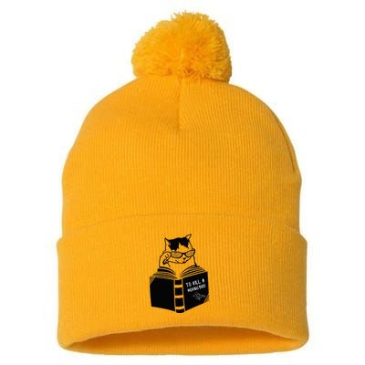 Cat Reading To Kill A Mockingbird Funny Pom Pom 12in Knit Beanie