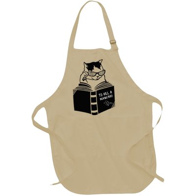 Cat Reading To Kill A Mockingbird Funny Full-Length Apron With Pockets