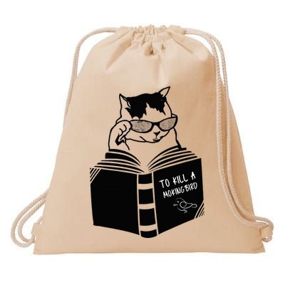 Cat Reading To Kill A Mockingbird Funny Drawstring Bag