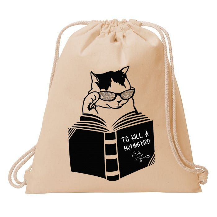 Cat Reading To Kill A Mockingbird Funny Drawstring Bag