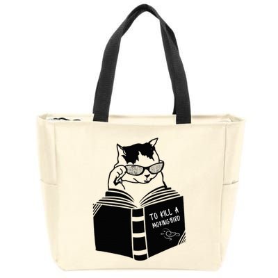 Cat Reading To Kill A Mockingbird Funny Zip Tote Bag