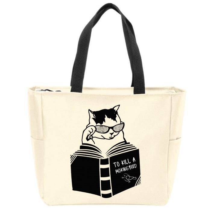 Cat Reading To Kill A Mockingbird Funny Zip Tote Bag