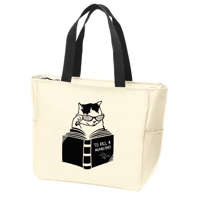 Cat Reading To Kill A Mockingbird Funny Zip Tote Bag