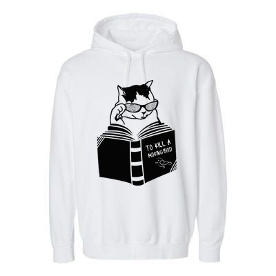 Cat Reading To Kill A Mockingbird Funny Garment-Dyed Fleece Hoodie