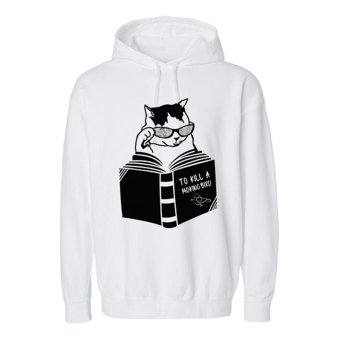 Cat Reading To Kill A Mockingbird Funny Garment-Dyed Fleece Hoodie